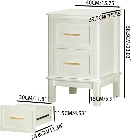 Beige Modern 2‑Drawer Bedroom Nightstand Table