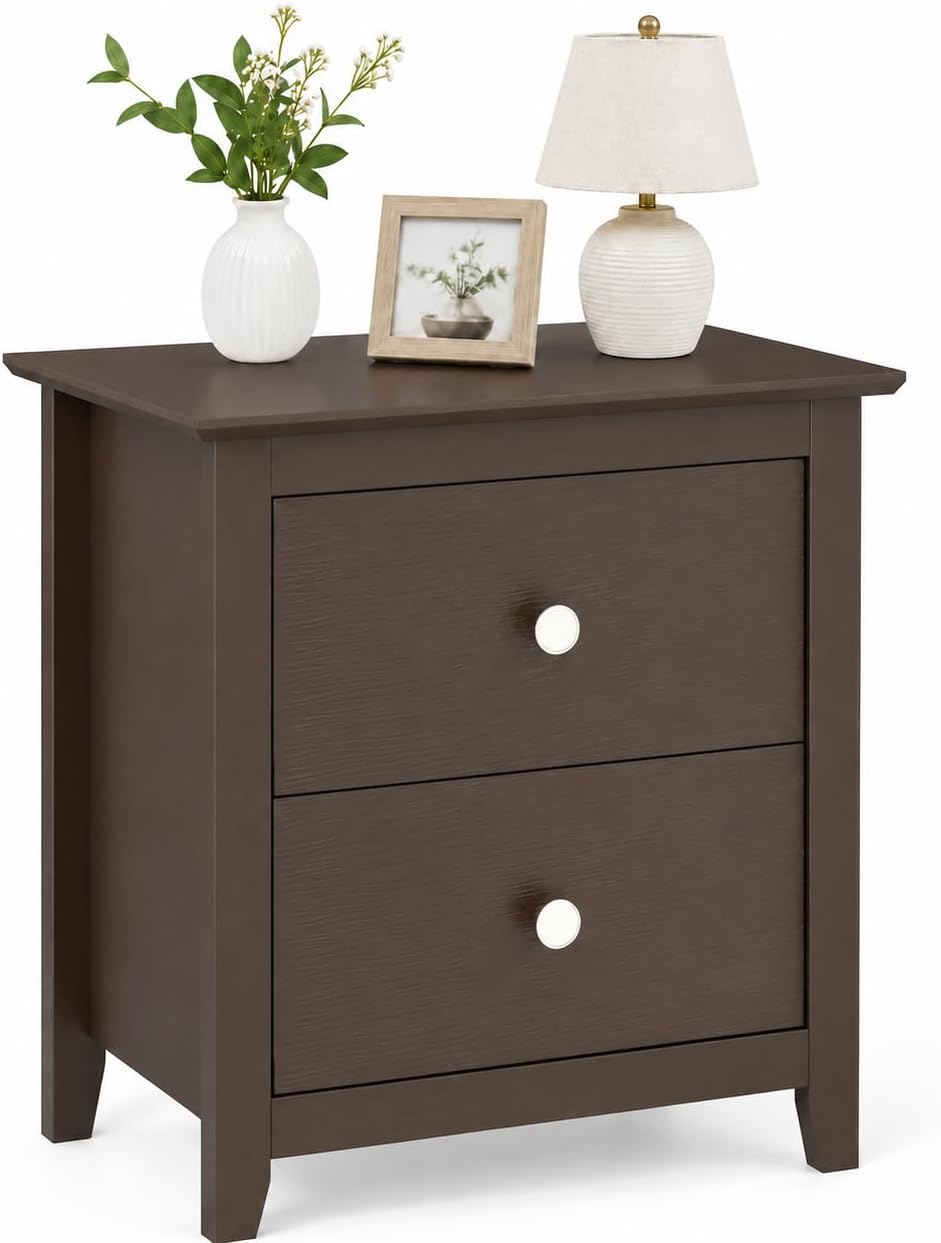 Espresso 2‑Drawer Bedroom Nightstand Side Table