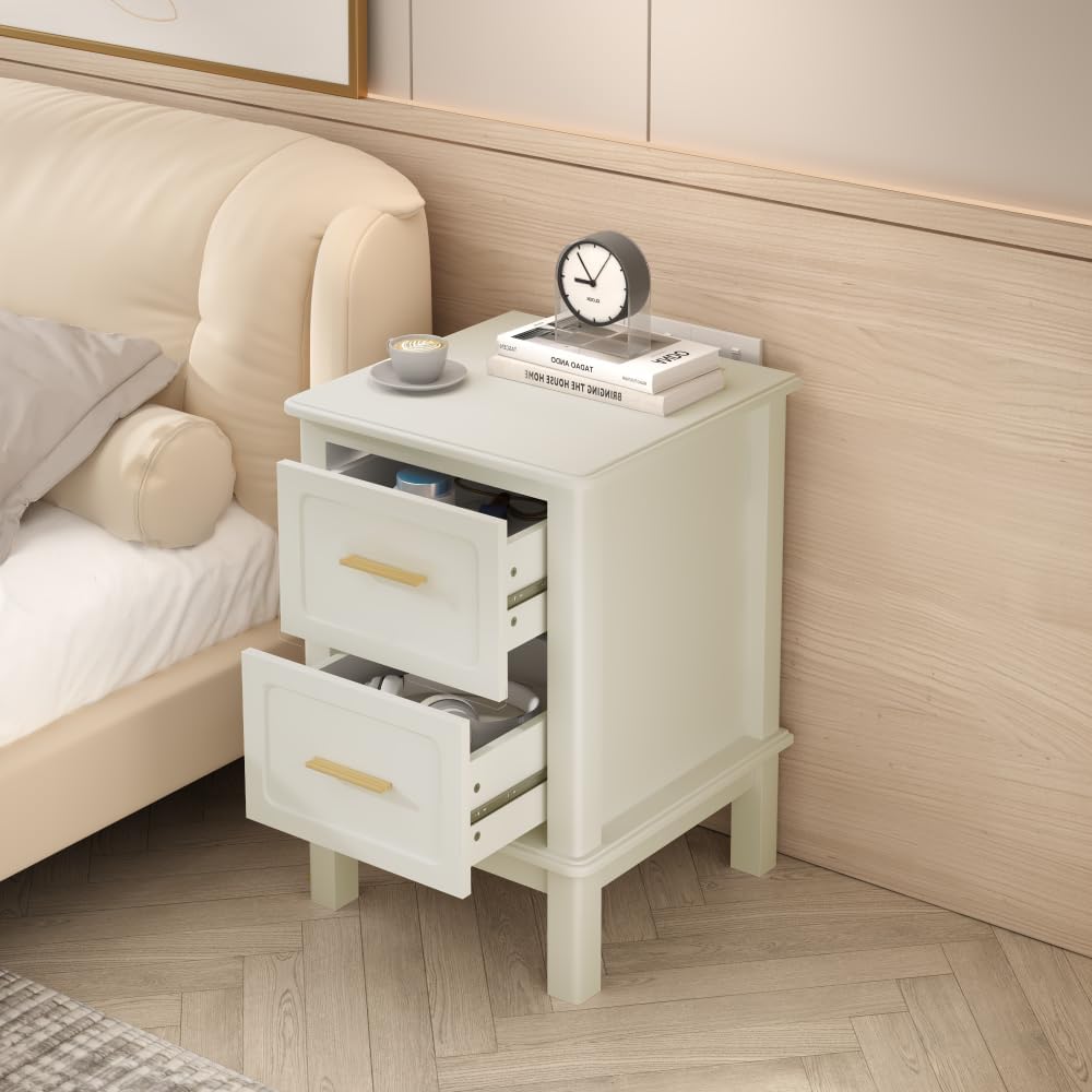 Beige Modern 2‑Drawer Bedroom Nightstand Table