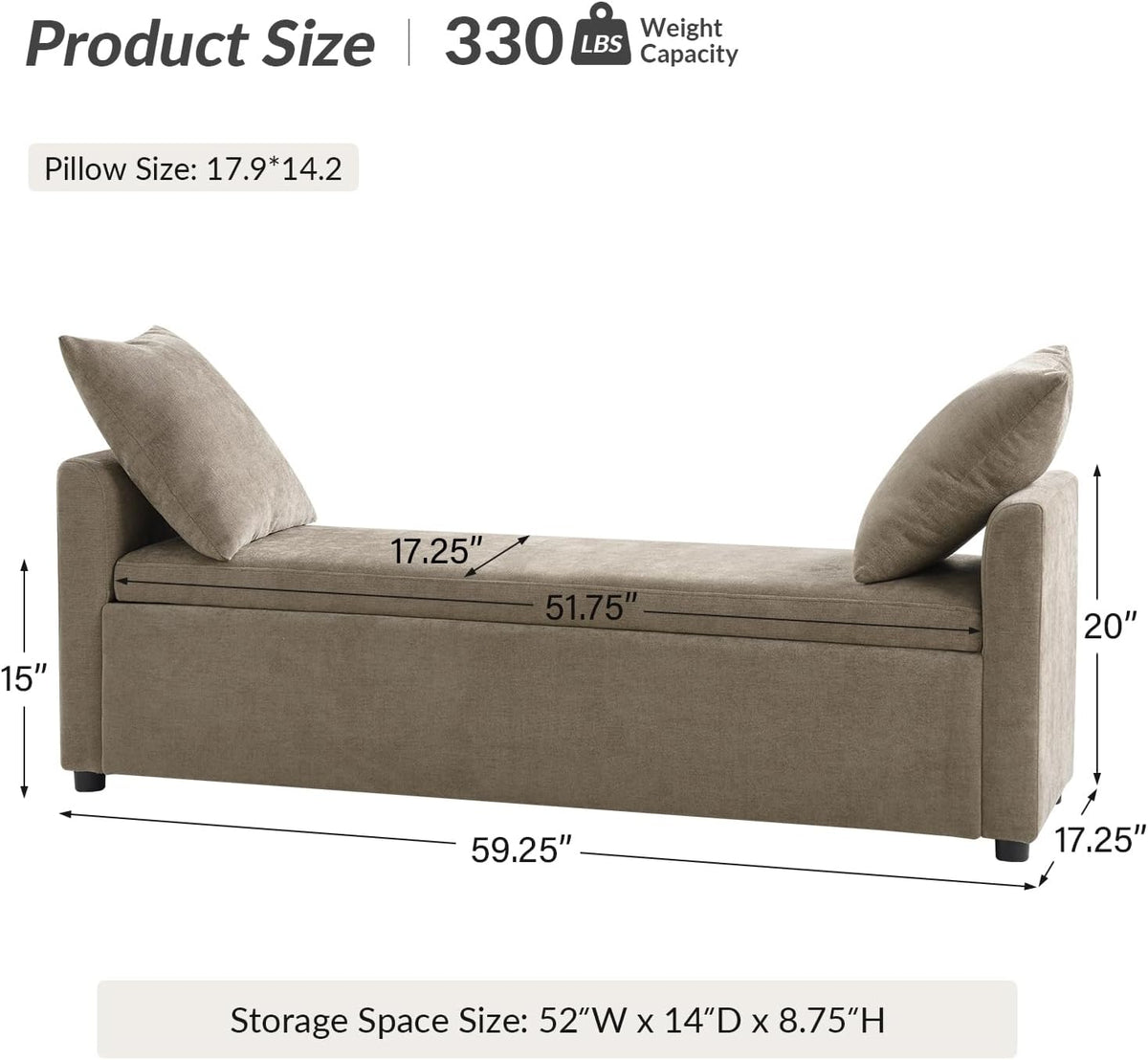 Brown Armrest Upholstered Storage Bench