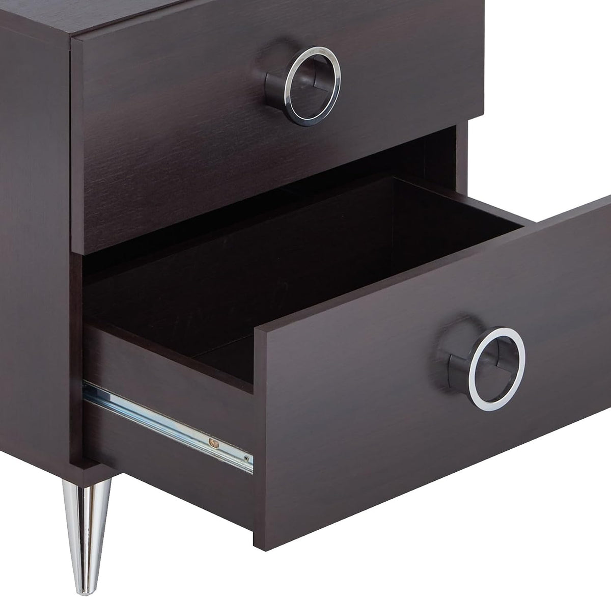 Espresso Wooden Drawer Bedroom Nightstand Table