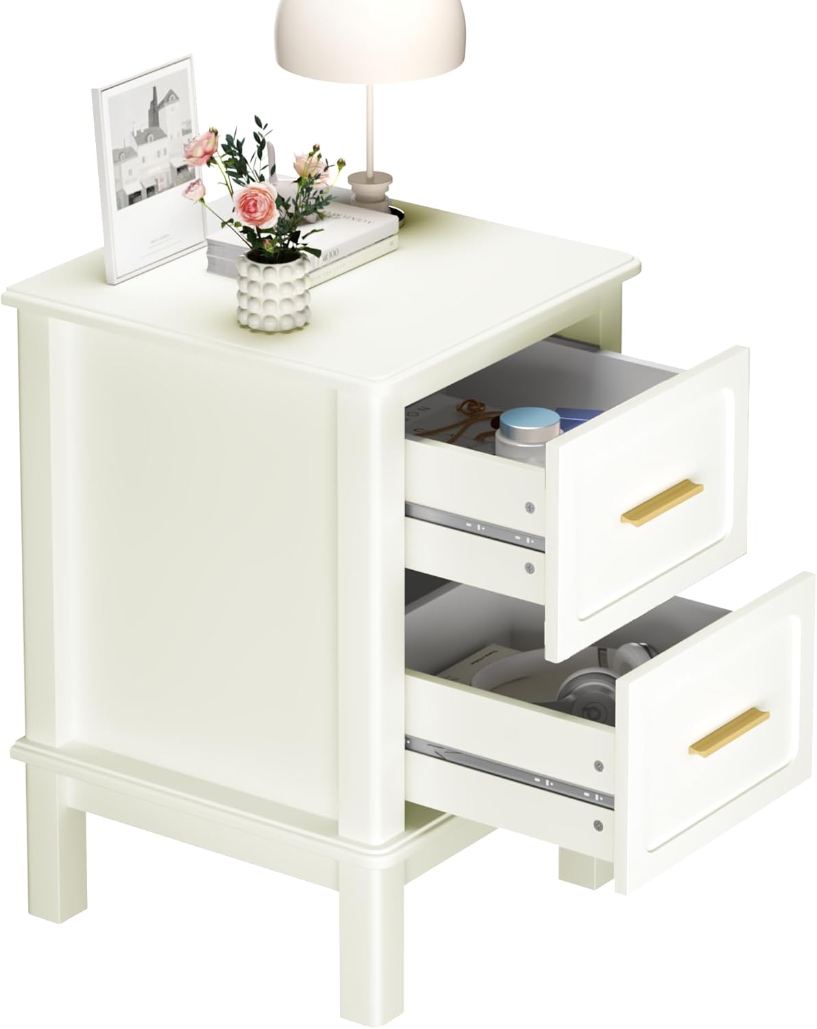 Cream 2‑Drawer Bedroom Storage Nightstand Table
