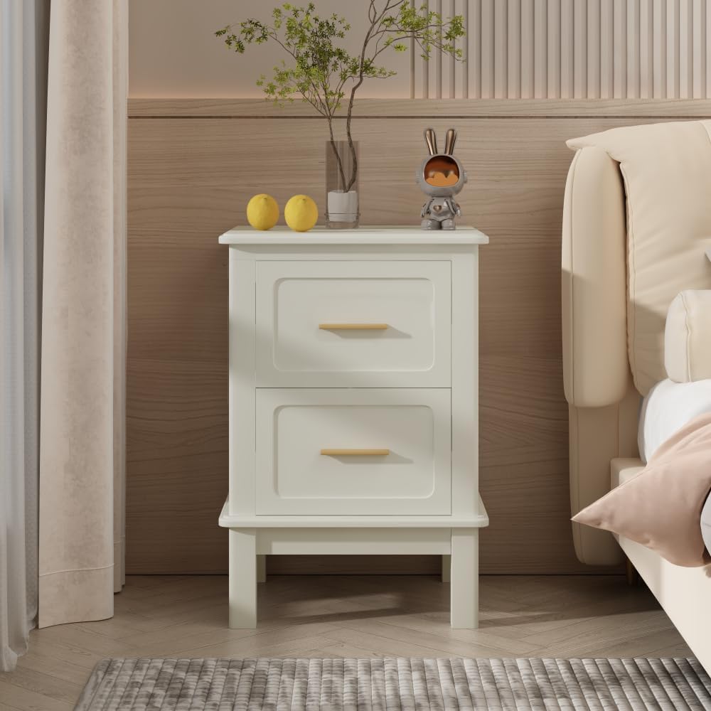 Beige Modern 2‑Drawer Bedroom Nightstand Table