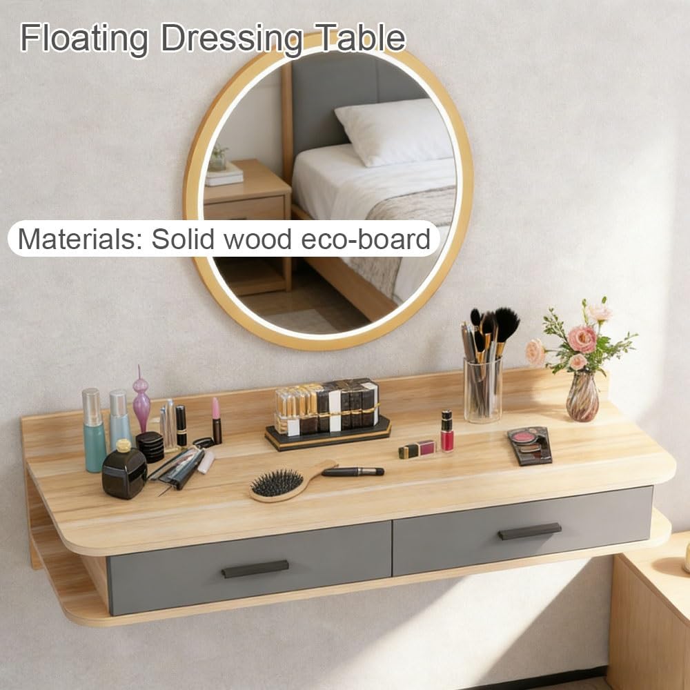 Natural Wall‑Mounted Makeup Vanity Desk