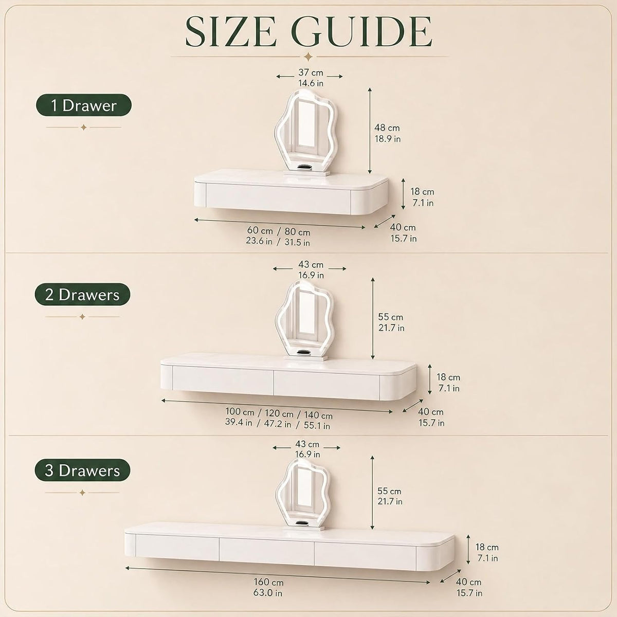 LED Wall‑Mounted Floating Makeup Vanity Desk