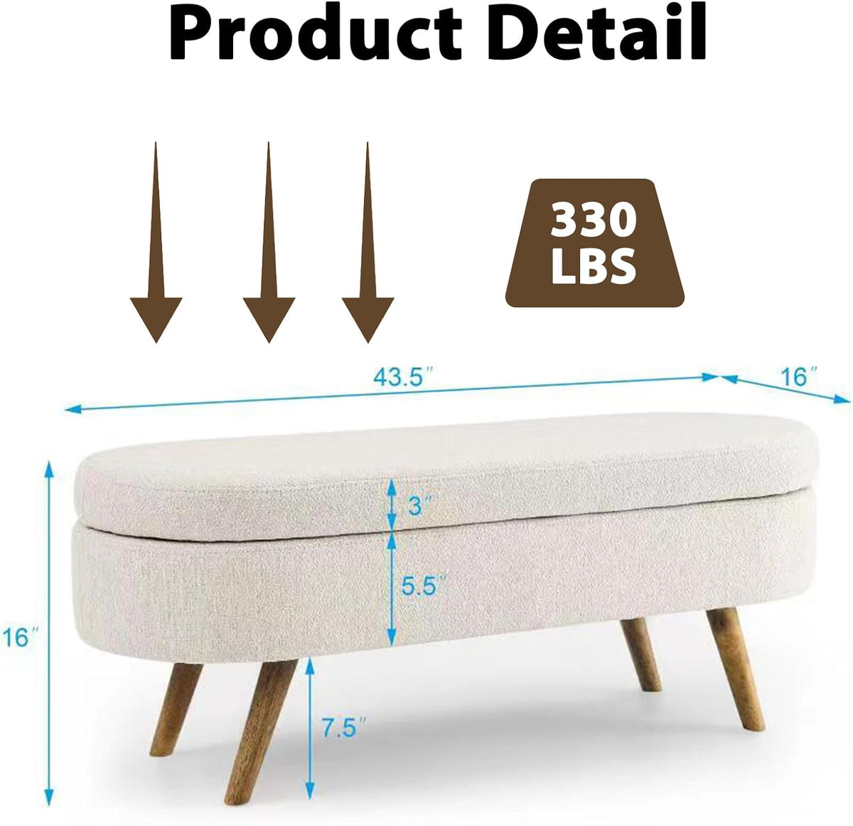 Oval Upholstered Storage Ottoman Bench