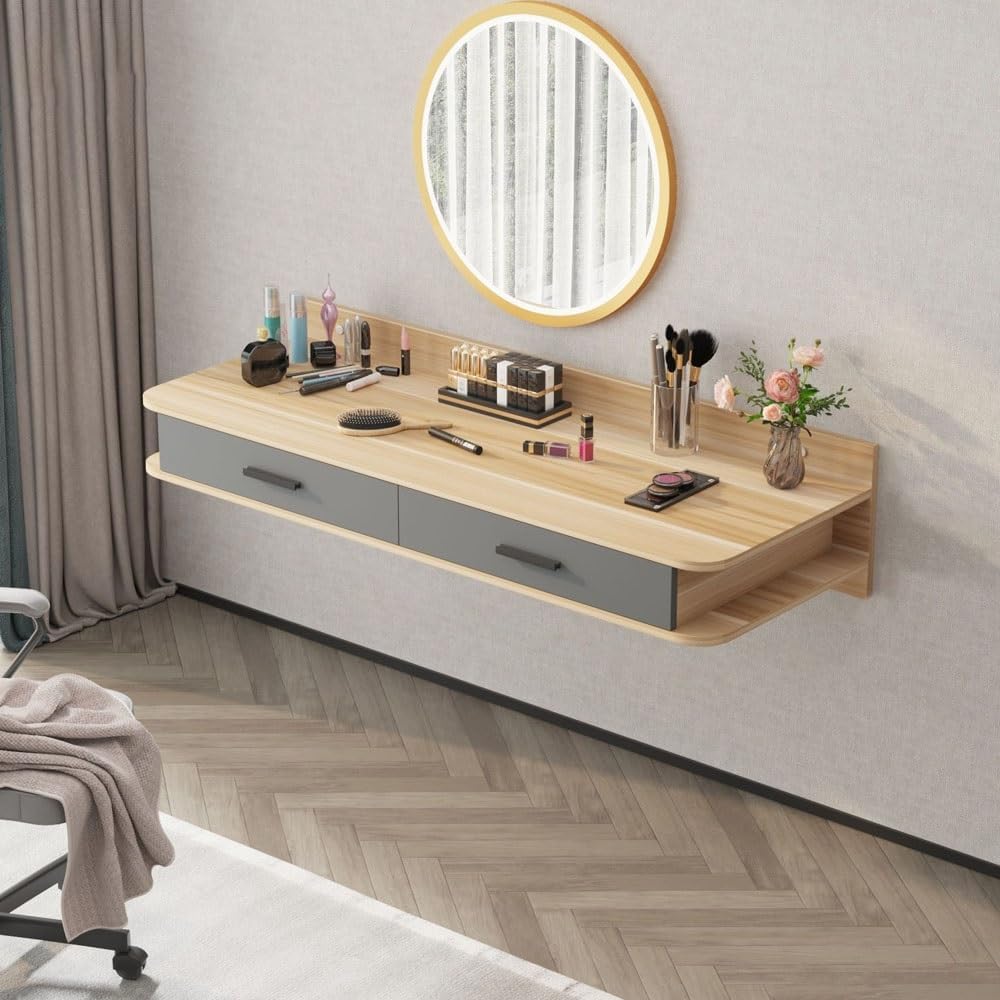 Natural Wall‑Mounted Makeup Vanity Desk