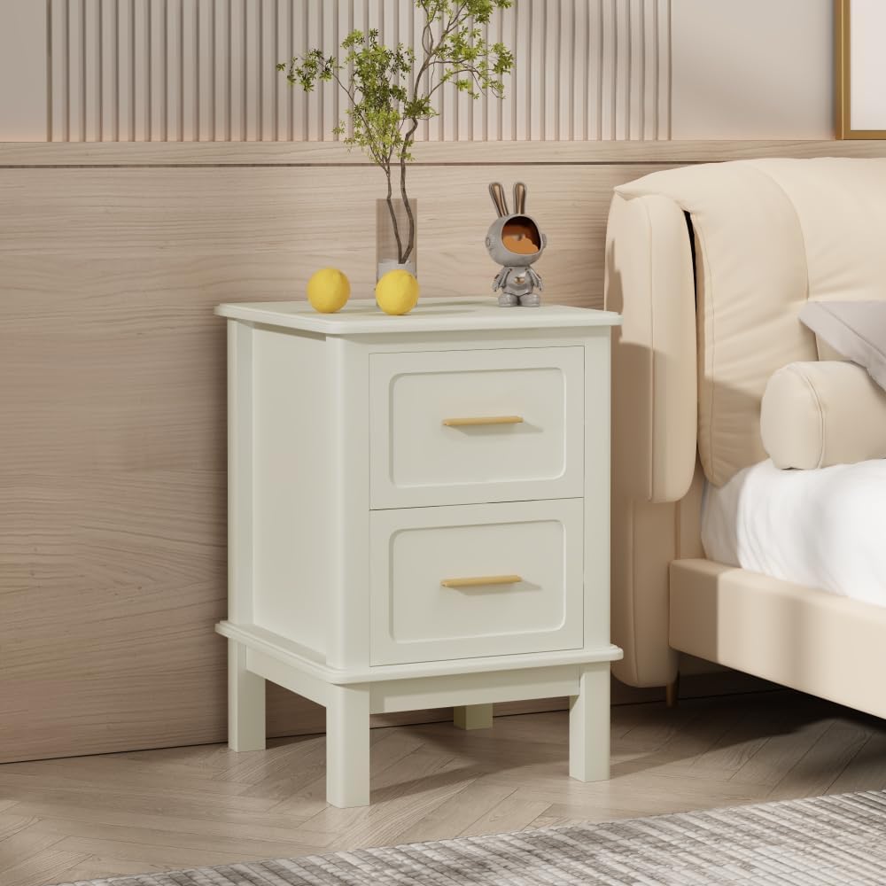 Beige Modern 2‑Drawer Bedroom Nightstand Table
