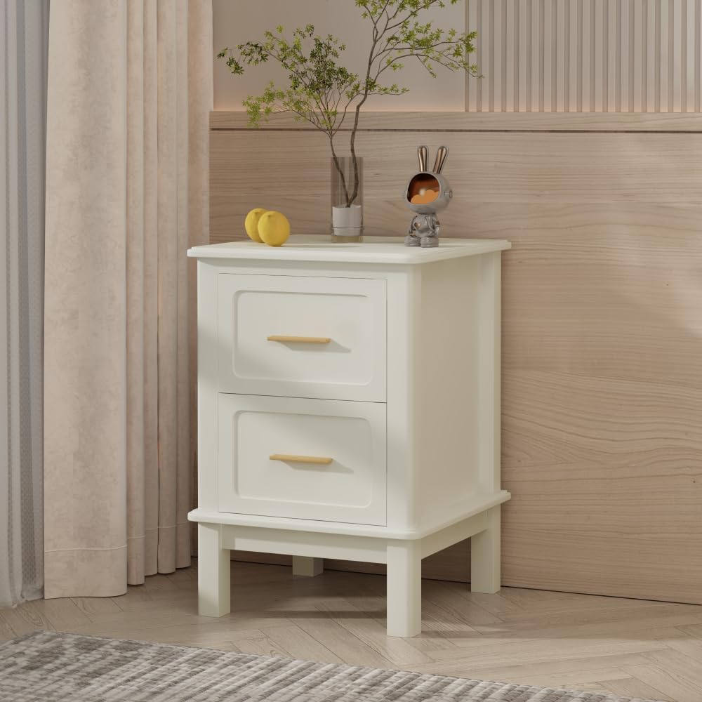 Beige Modern 2‑Drawer Bedroom Nightstand Table