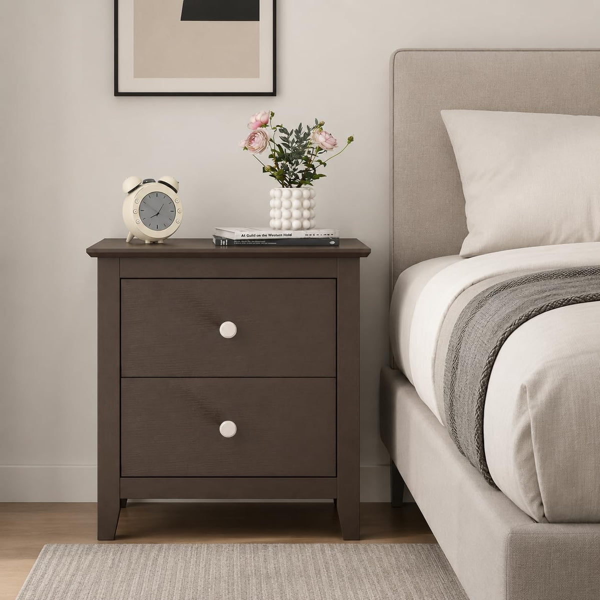 Espresso 2‑Drawer Bedroom Nightstand Side Table