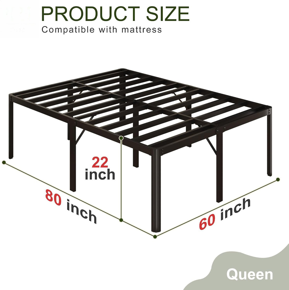 Black Queen‑Size Metal Platform Bed Frame