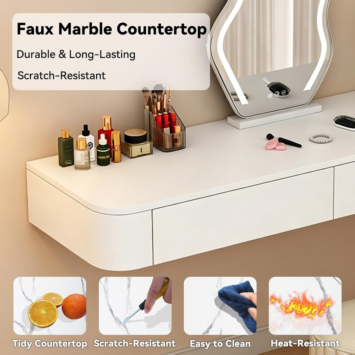 Corner Wall‑Mounted Floating Vanity Desk