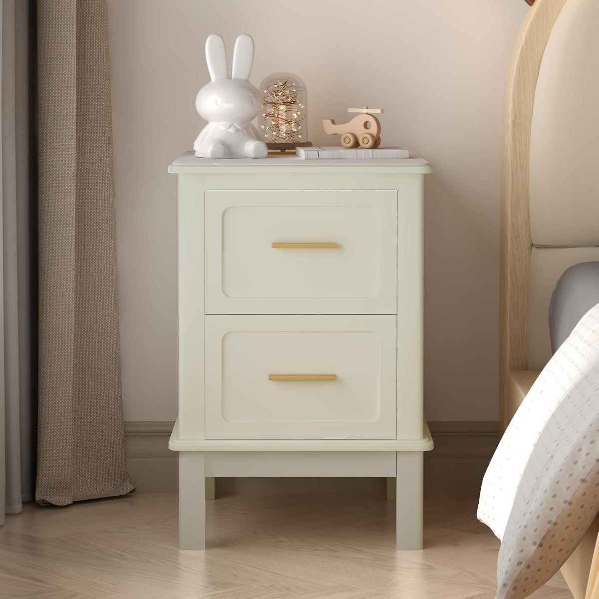 Cream 2‑Drawer Bedroom Storage Nightstand Table