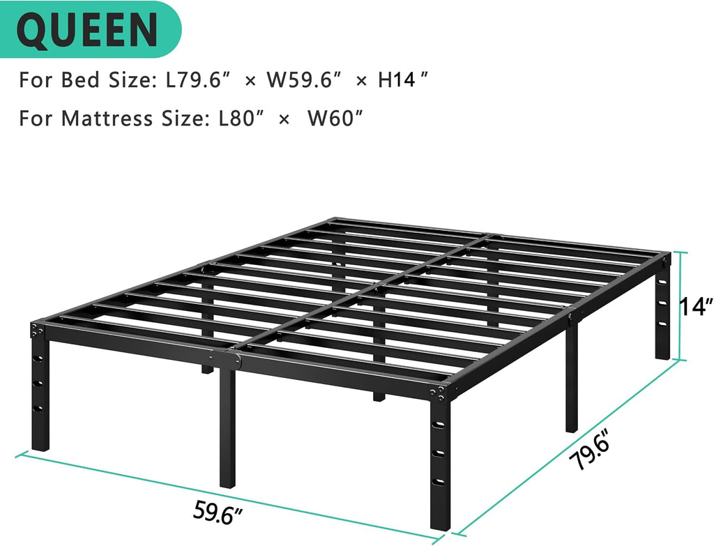 Black Queen‑Size Metal Platform Bed Frame