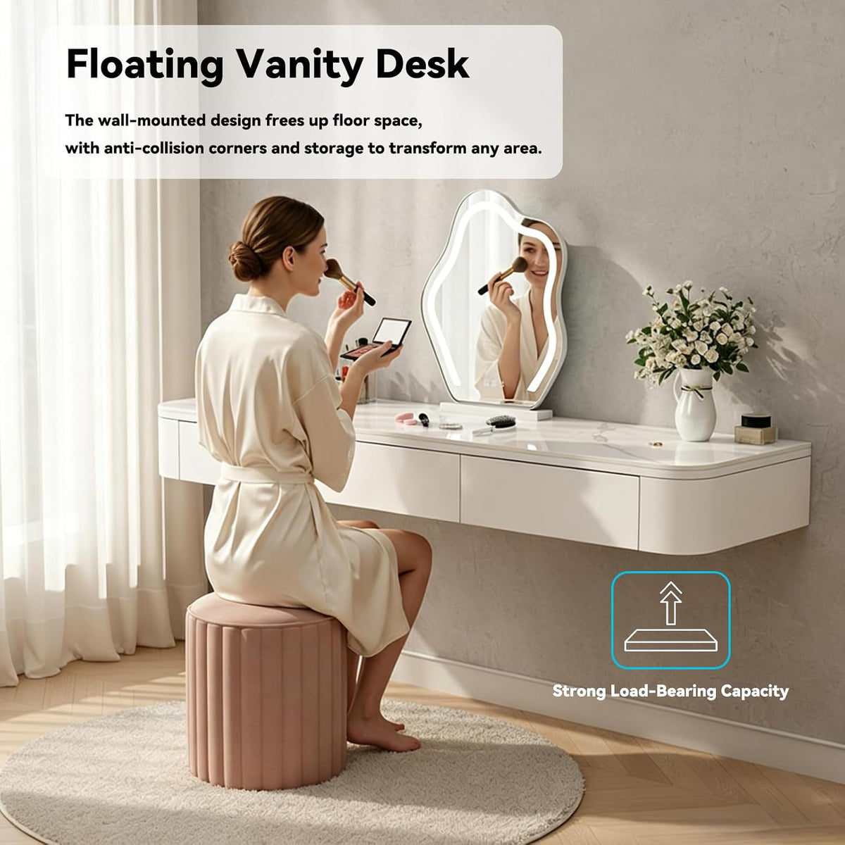 Corner Wall‑Mounted Floating Vanity Desk