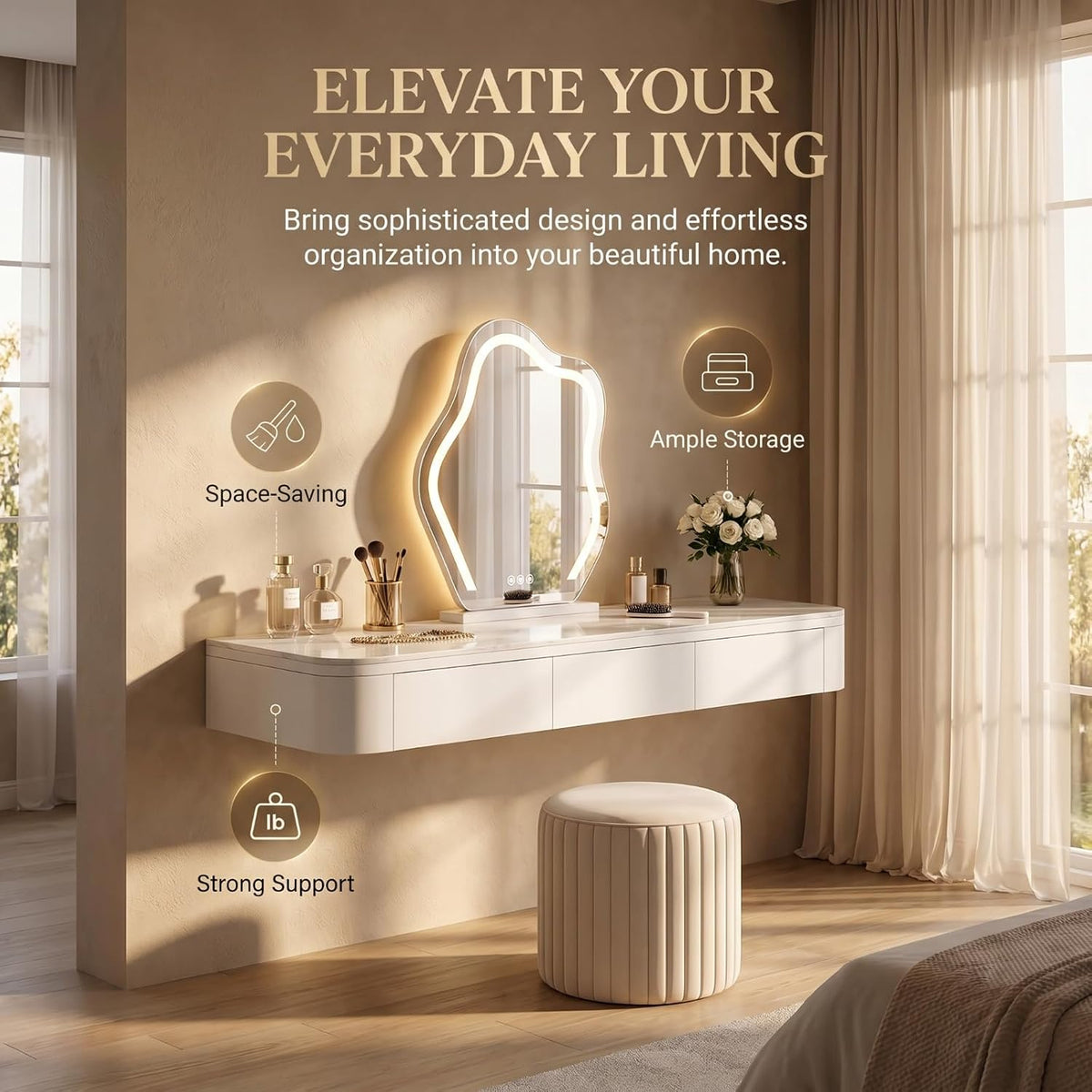 White Wall‑Mounted Floating Makeup Vanity Desk