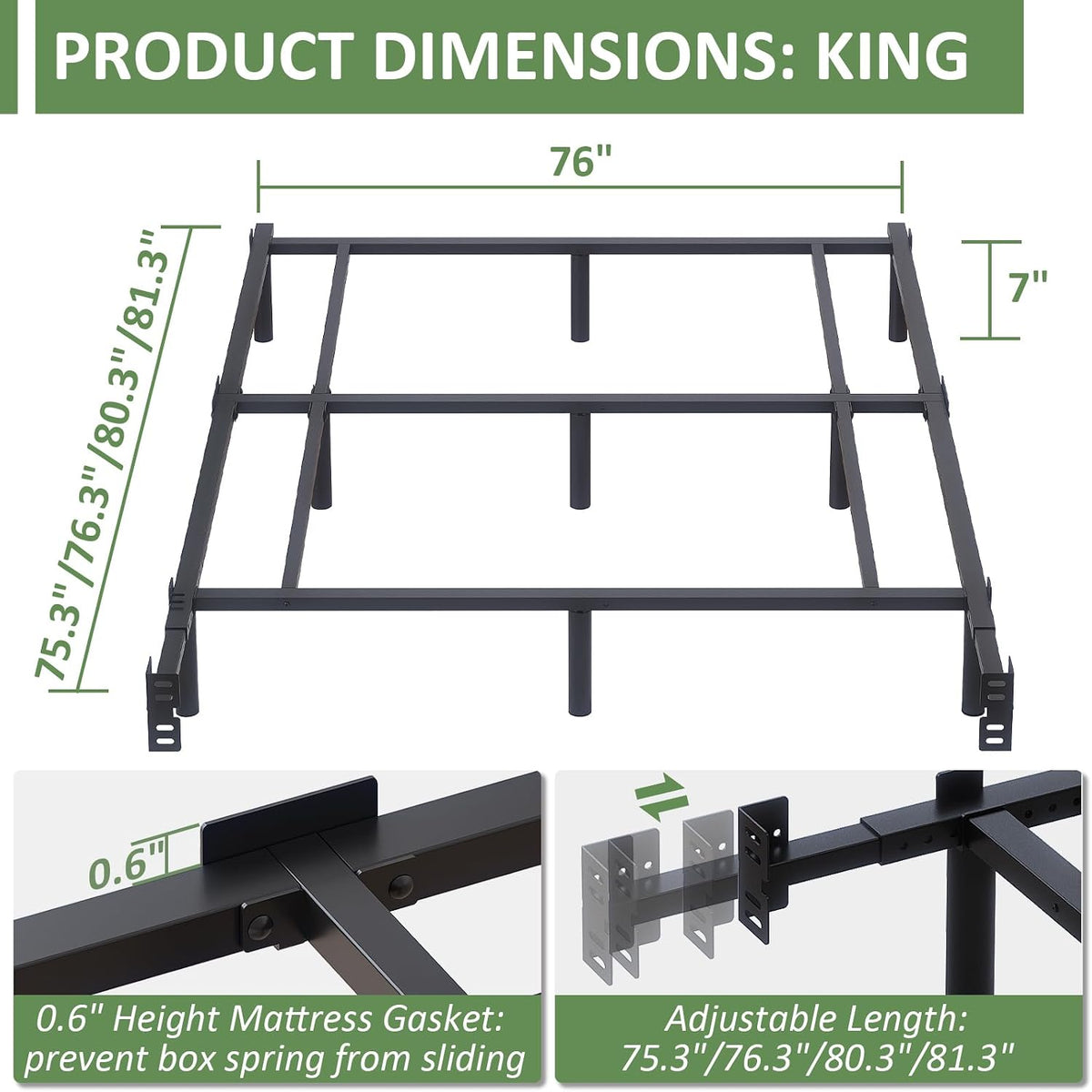 Black King‑Size Metal Platform Bed Frame