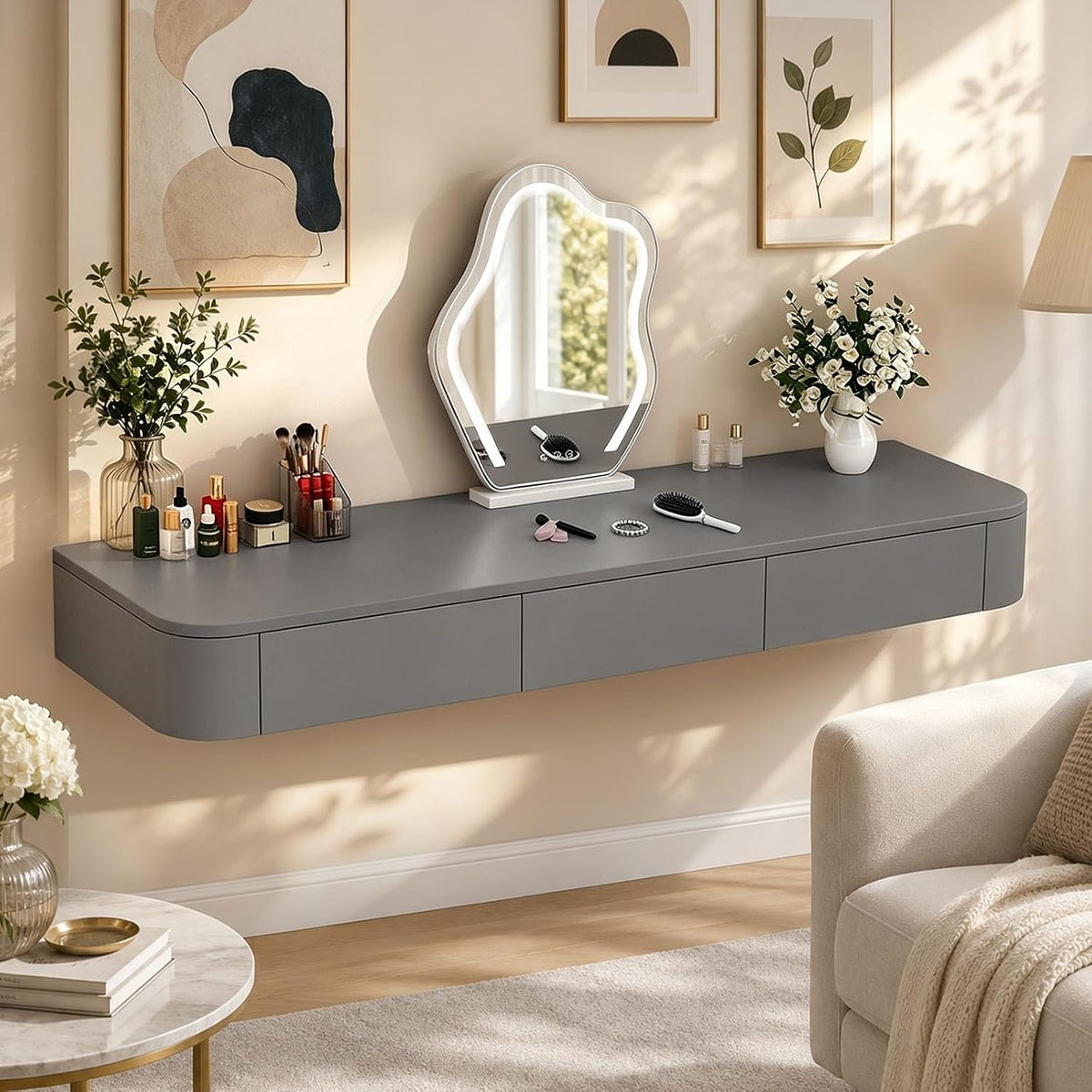 Modern Wall‑Mounted Floating Makeup Vanity Desk