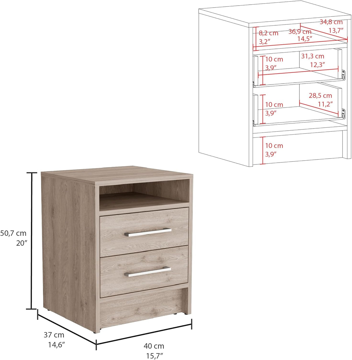 Gray Storage Drawer Bedroom Nightstand Table