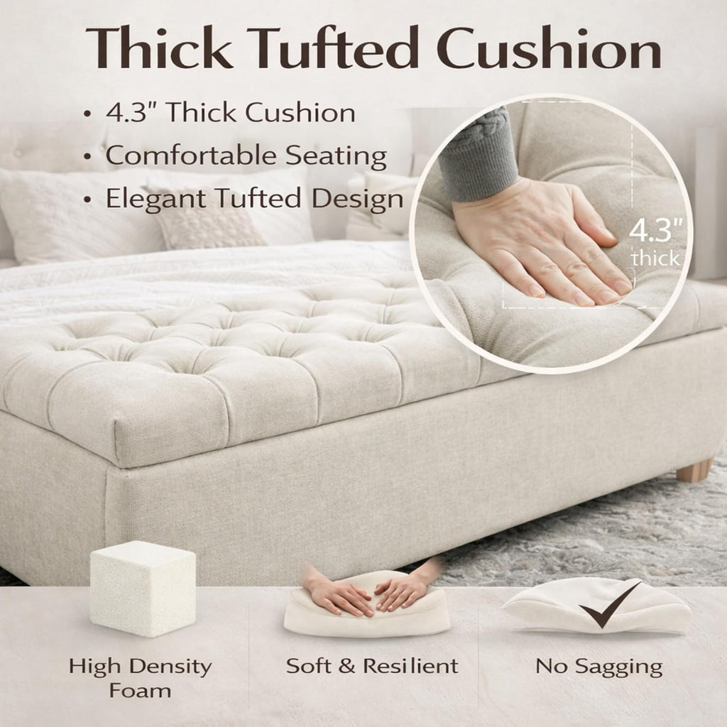 Chenille Upholstered Storage Ottoman Bench
