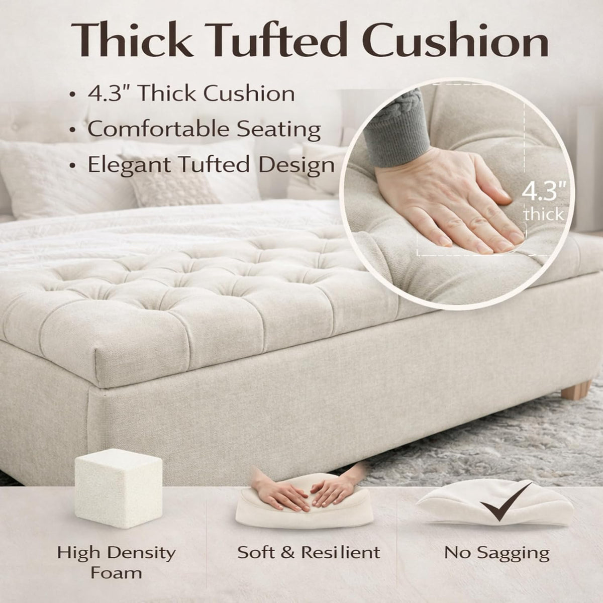 Chenille Upholstered Storage Ottoman Bench