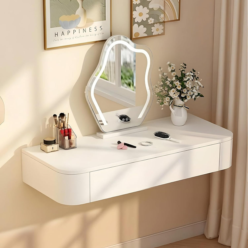 White Wall‑Mounted Floating Makeup Vanity Desk