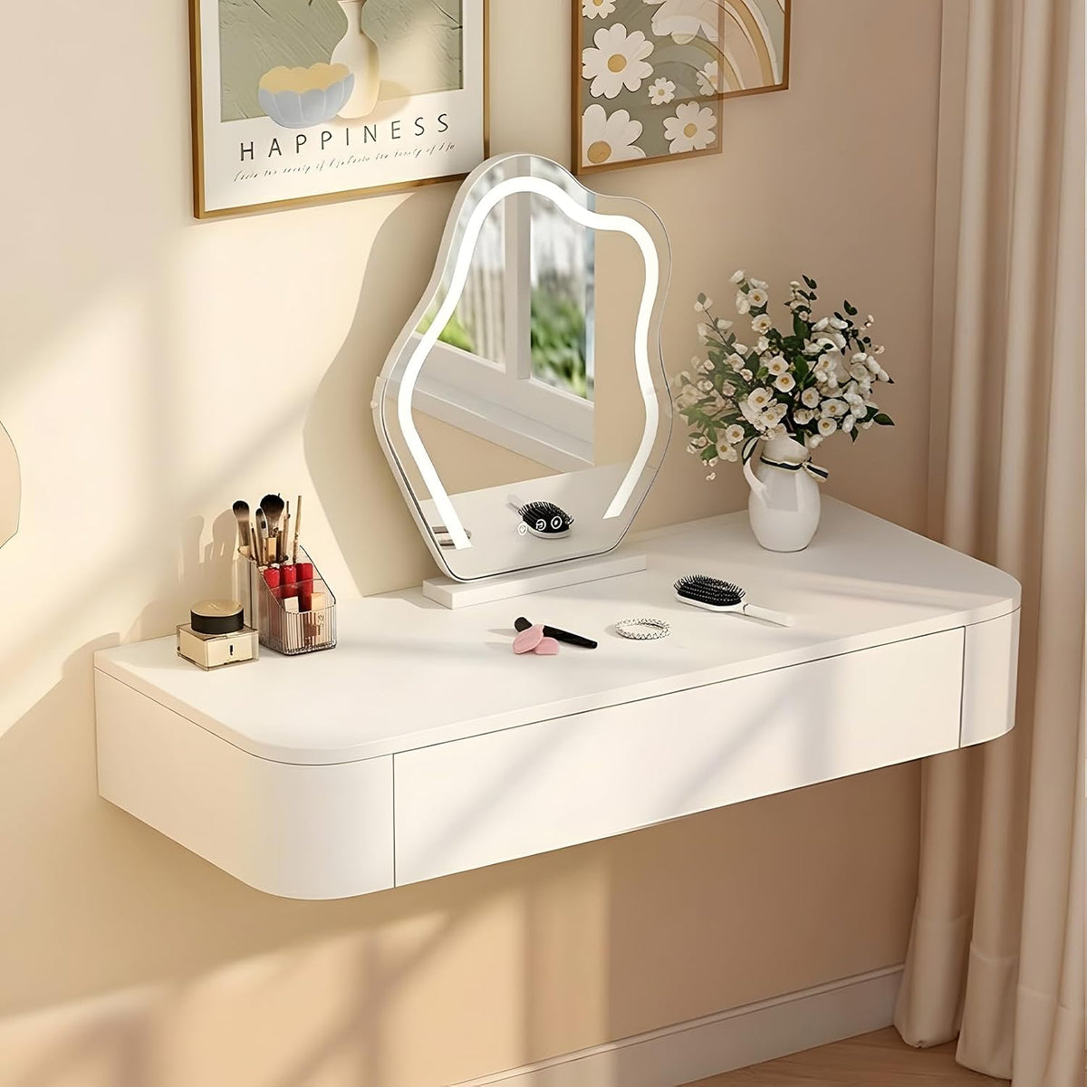 White Wall‑Mounted Floating Makeup Vanity Desk