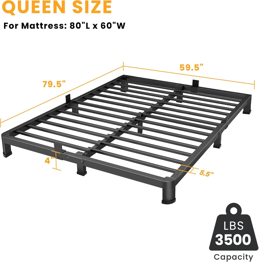 Low‑Profile Queen Metal Bed Frame