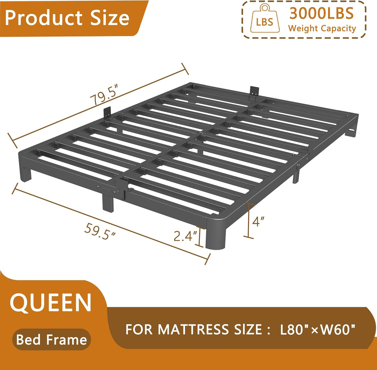 Black Queen Metal Platform Bed Frame