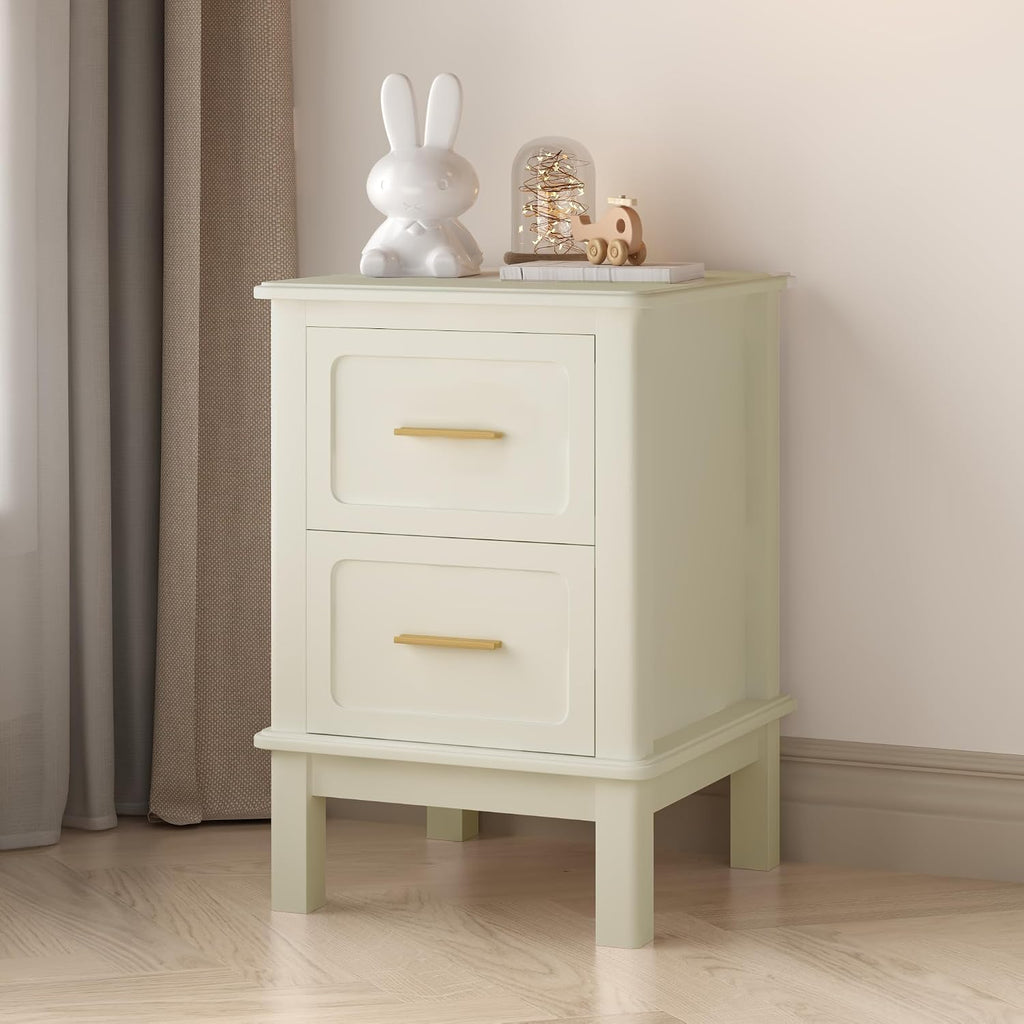 Cream 2‑Drawer Bedroom Storage Nightstand Table