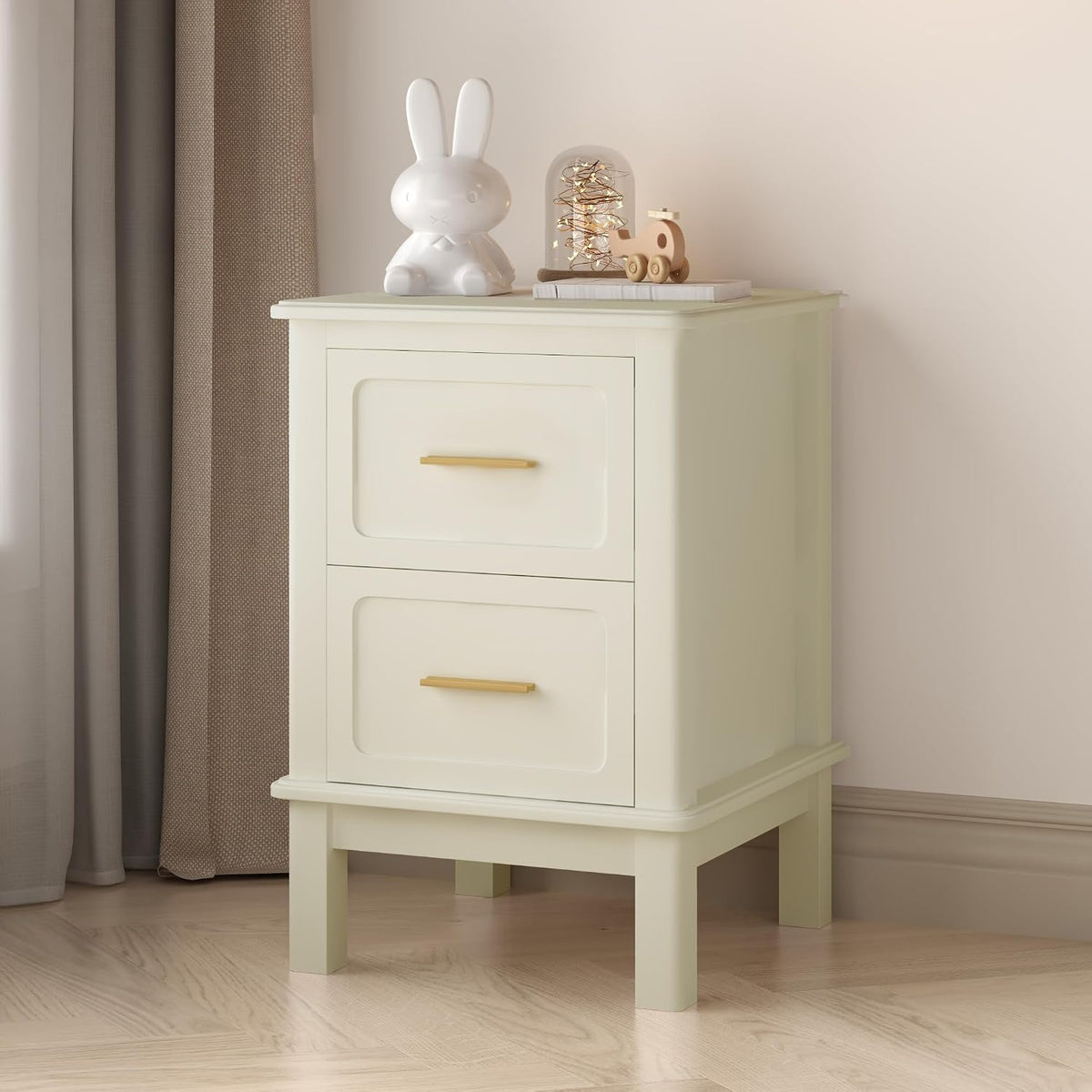 Cream 2‑Drawer Bedroom Storage Nightstand Table