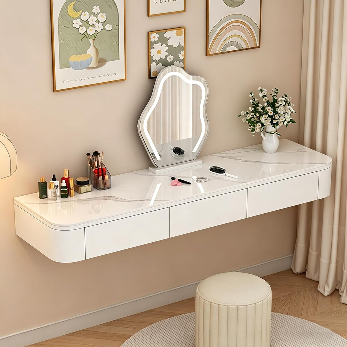 Corner Wall‑Mounted Floating Vanity Desk