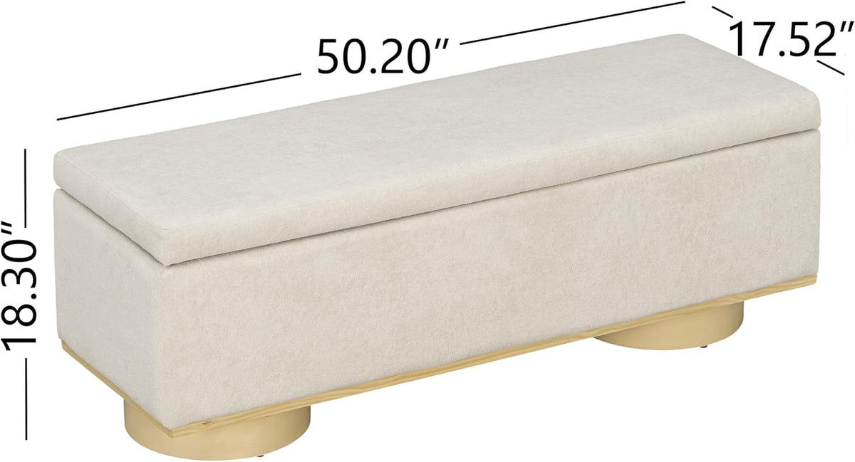 Oatmeal Lift‑Top Upholstered Storage Bench