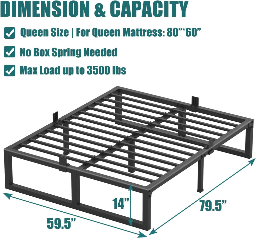 Heavy‑Duty Queen Metal Platform Bed Frame