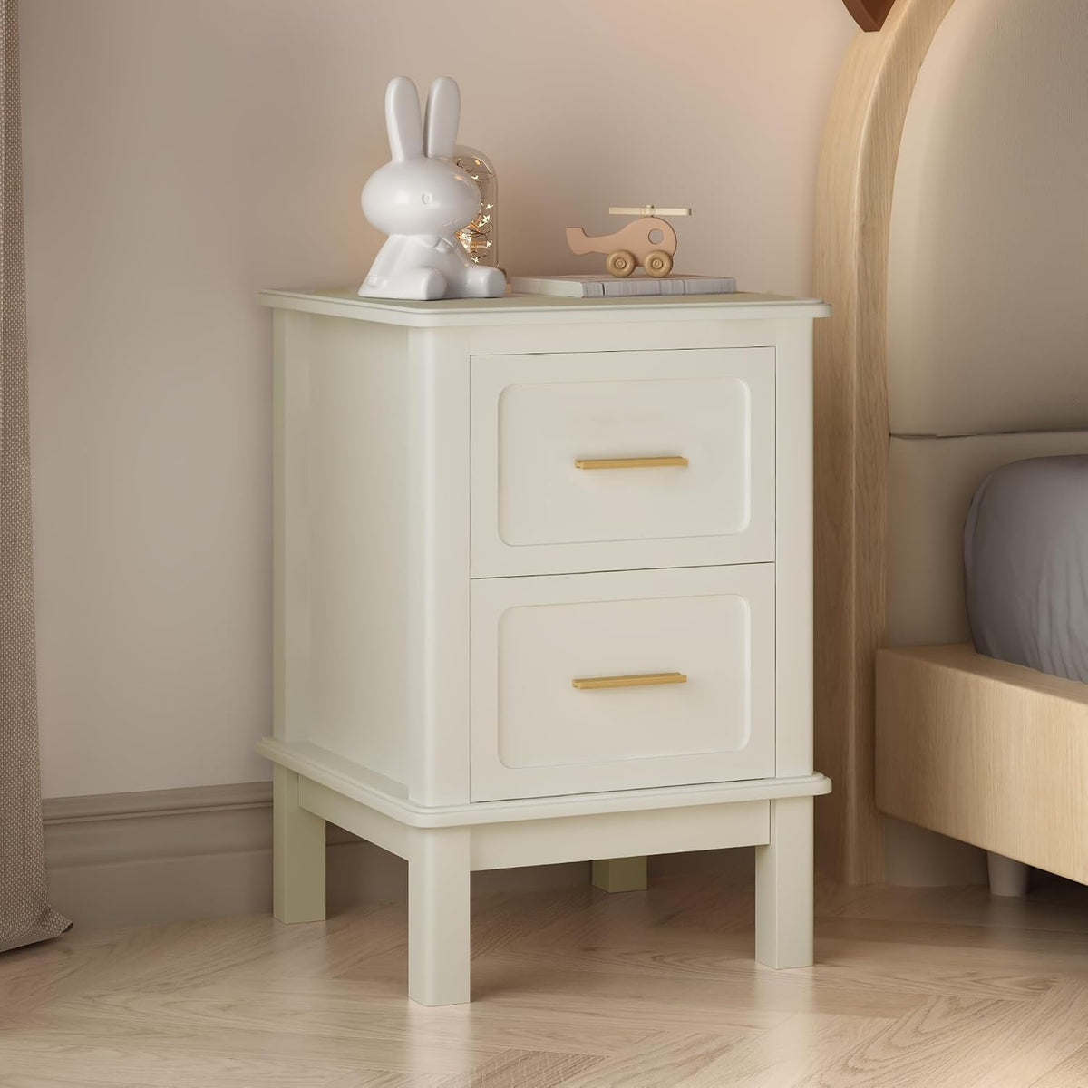 Cream 2‑Drawer Bedroom Storage Nightstand Table