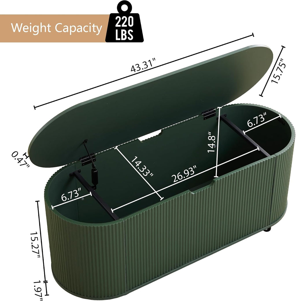 Green Wheeled Oval Storage Ottoman Bench