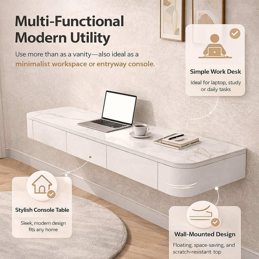 Walnut Wall‑Mounted Floating Makeup Vanity Desk
