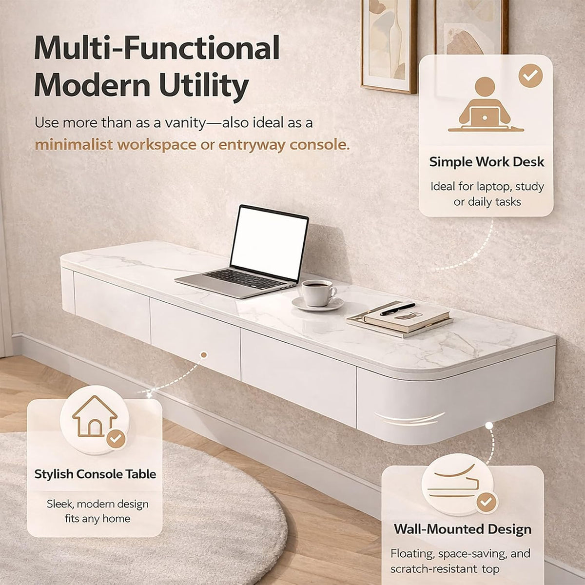 Walnut Wall‑Mounted Floating Makeup Vanity Desk