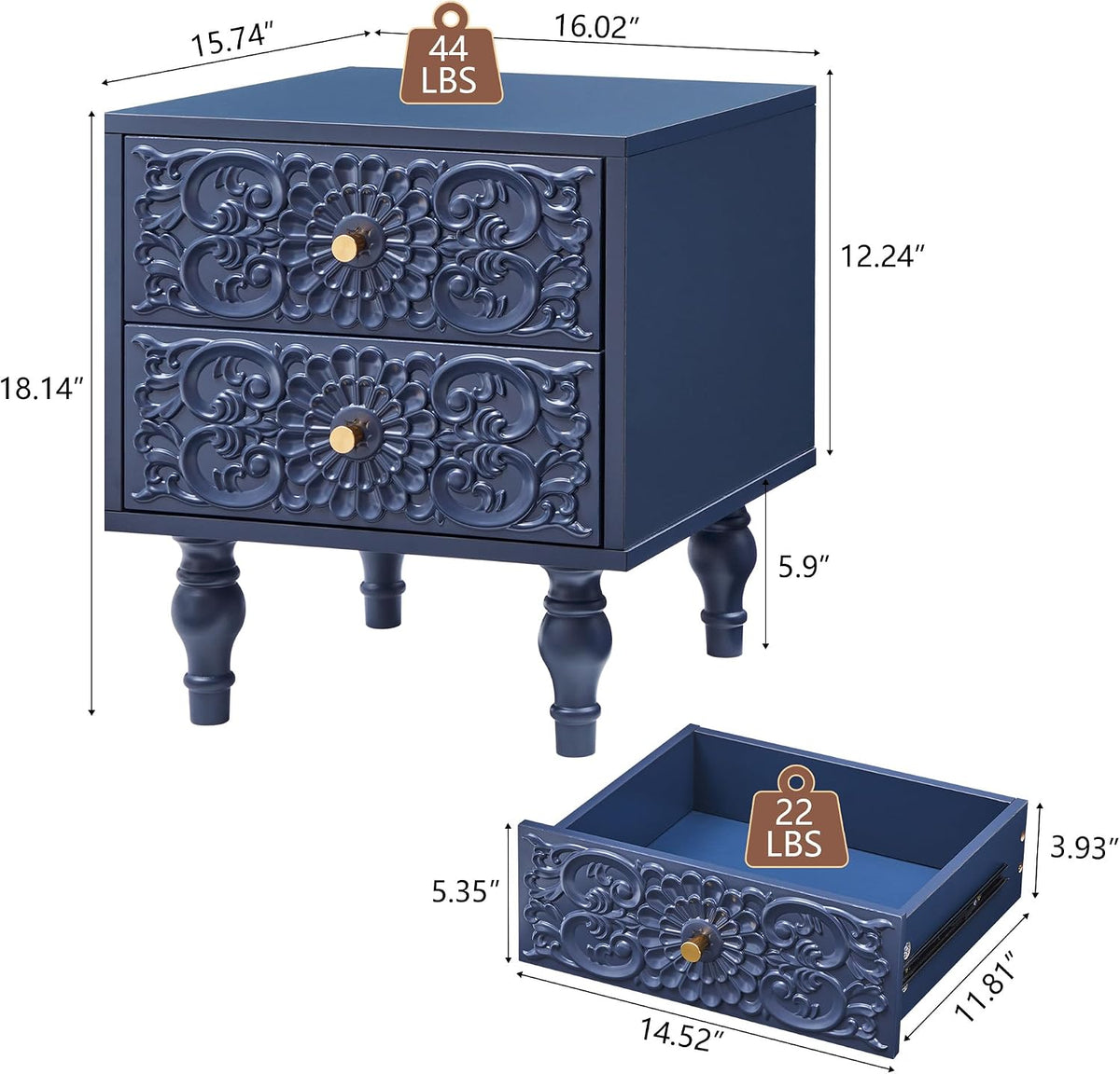 Farmhouse 2‑Drawer Bedroom Nightstand Table