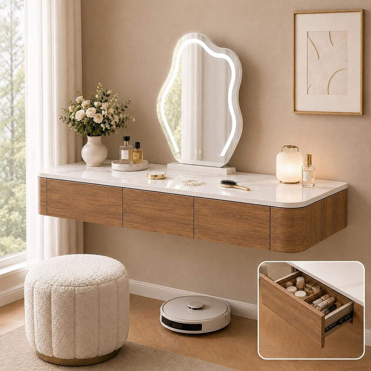 Wall‑Mounted Floating Makeup Vanity Desk
