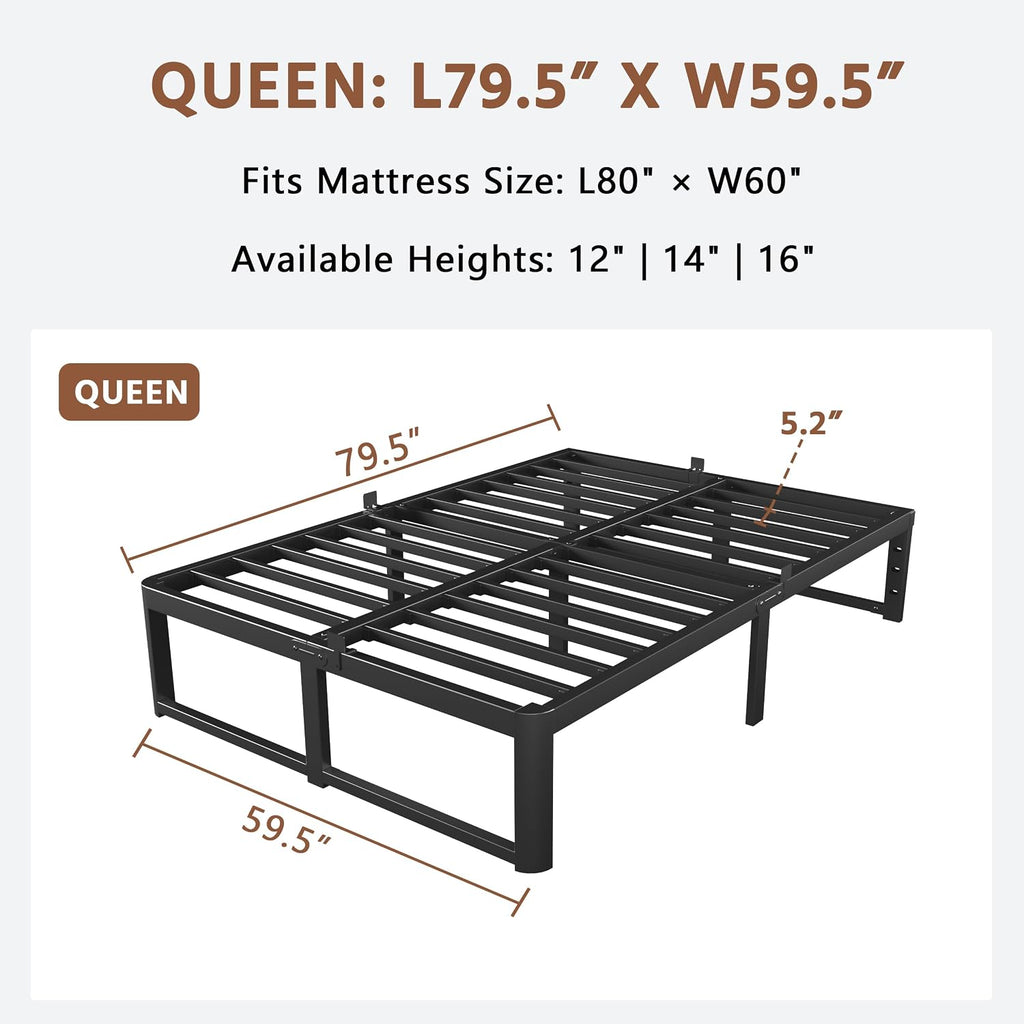 Black Queen Metal Platform Bed Frame
