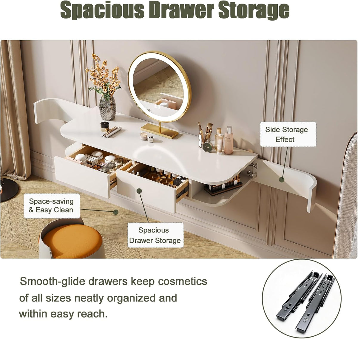 Wall‑Mount Floating Makeup Vanity Desk