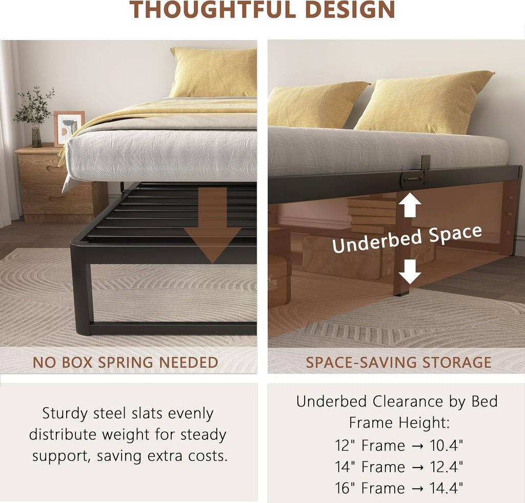Black Queen Metal Platform Bed Frame
