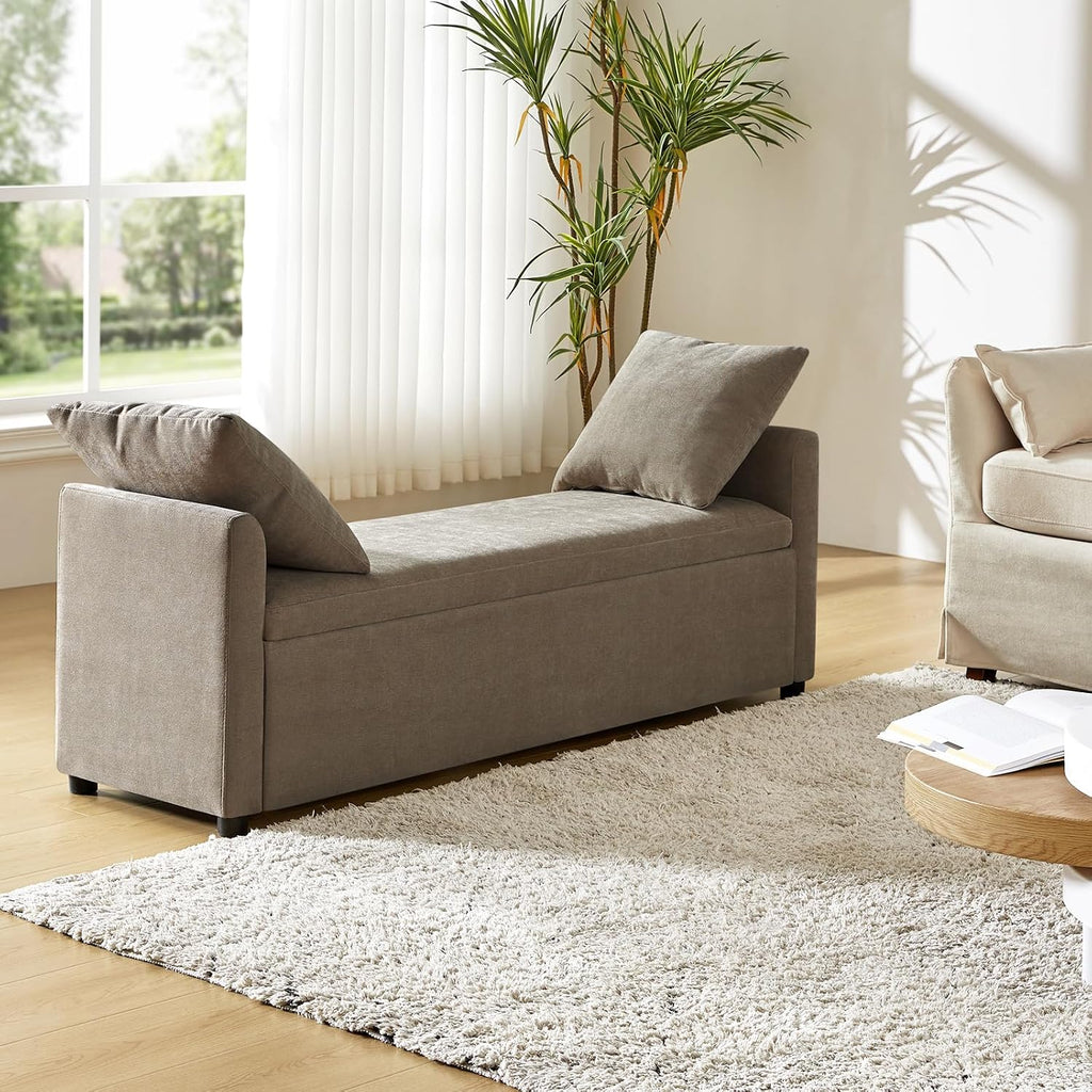 Brown Armrest Upholstered Storage Bench