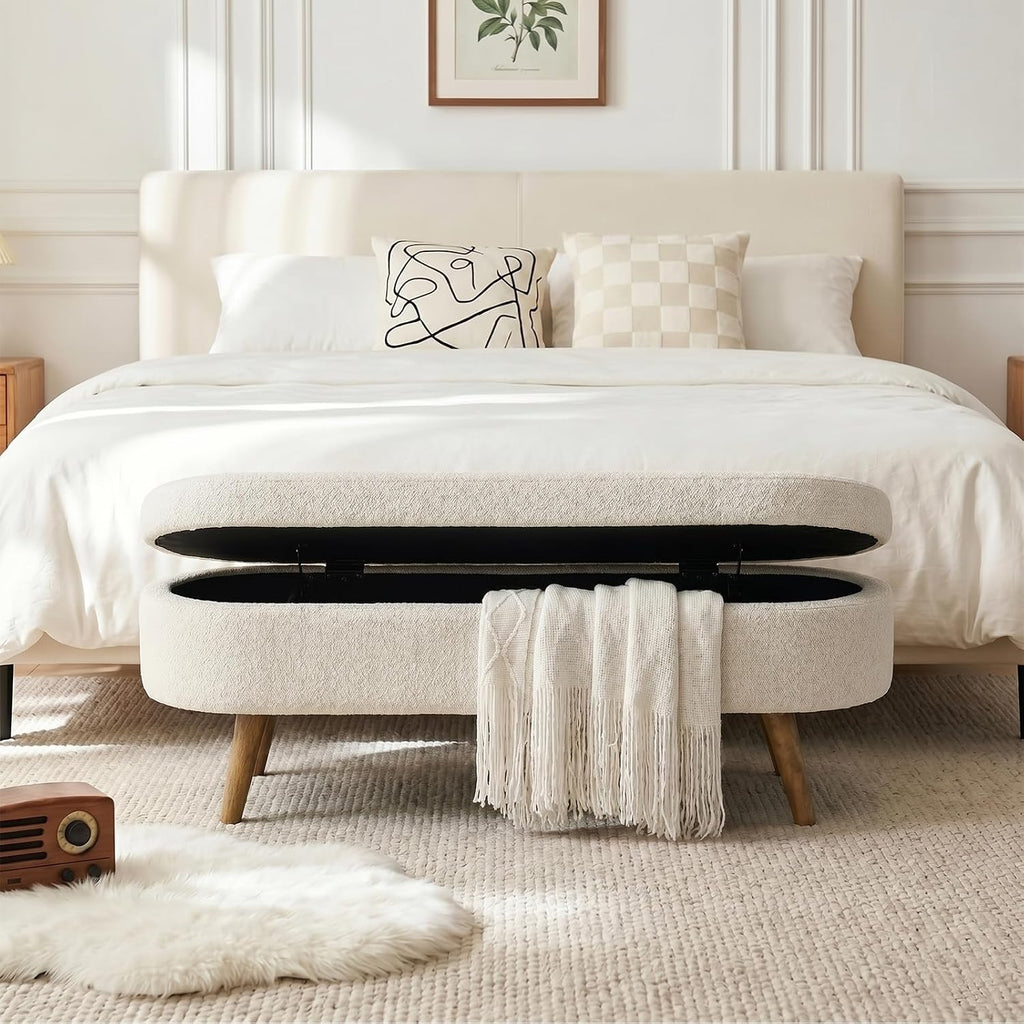 Oval Upholstered Storage Ottoman Bench
