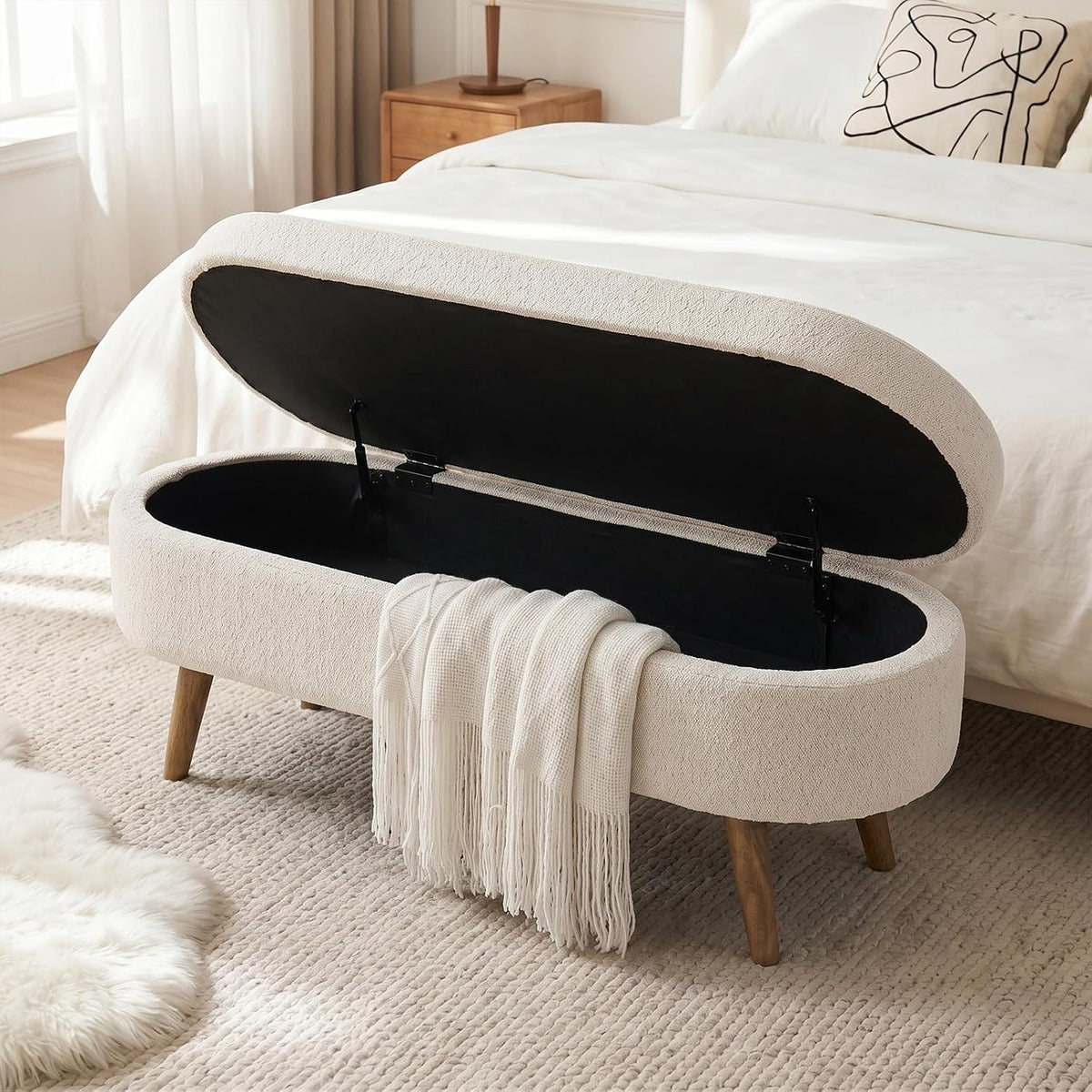 Oval Upholstered Storage Ottoman Bench
