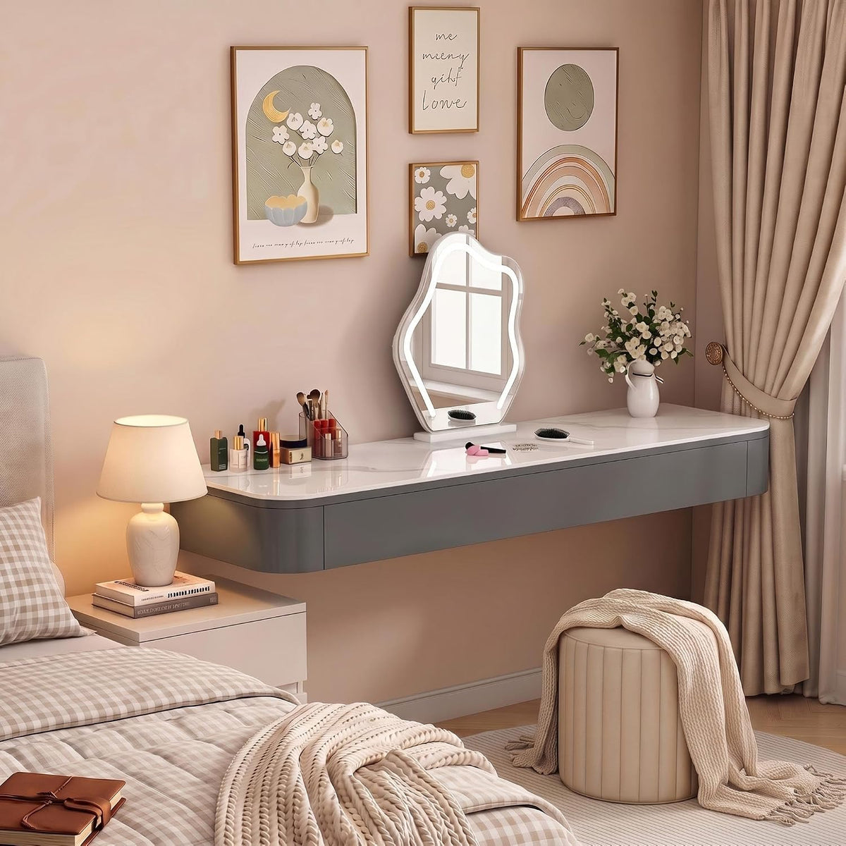 LED Wall‑Mounted Floating Makeup Vanity Desk