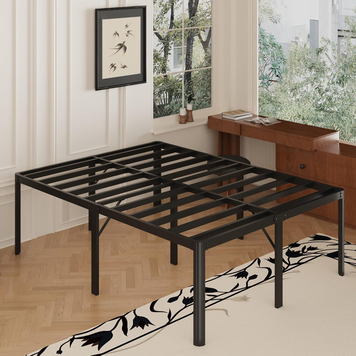 Black Queen‑Size Metal Platform Bed Frame