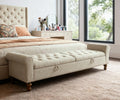 Greige Tufted Long Storage Ottoman Bench