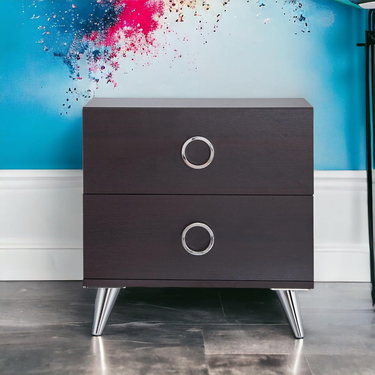 Espresso Wooden Drawer Bedroom Nightstand Table